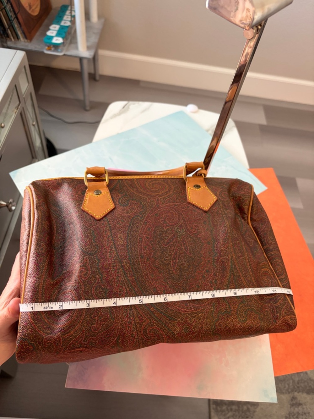 💼ETRO Paisley Print Bordeaux Boston Bag Vintage 1994 Made in Italy🇮🇹 - Picture 14 of 16
